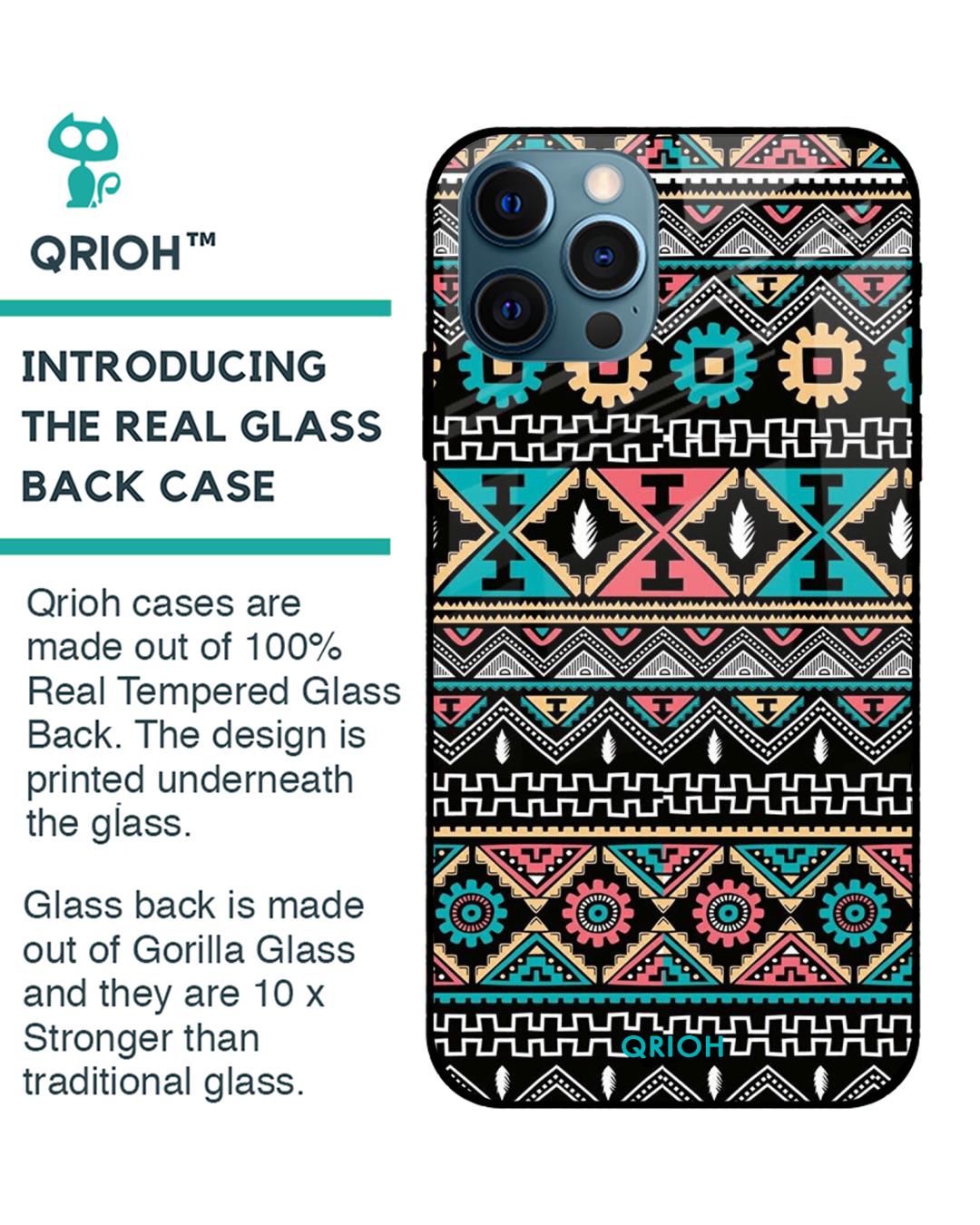 Shop Printed Premium Glass Cover For iPhone 12 Pro (Impact Resistant, Matte Finish)-Back