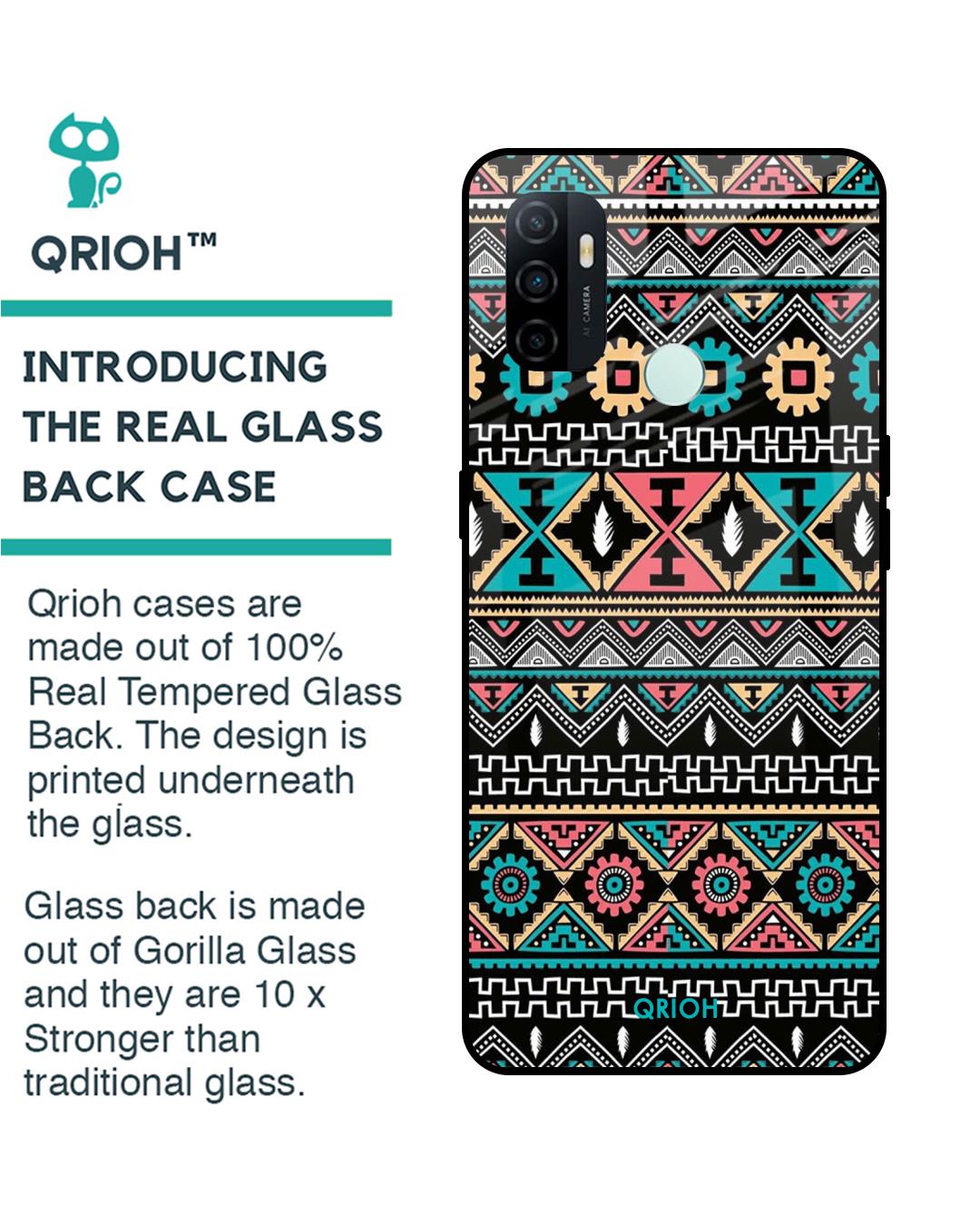 Shop Printed Premium Glass Cover For Oppo A33 (Impact Resistant, Matte Finish)-Back