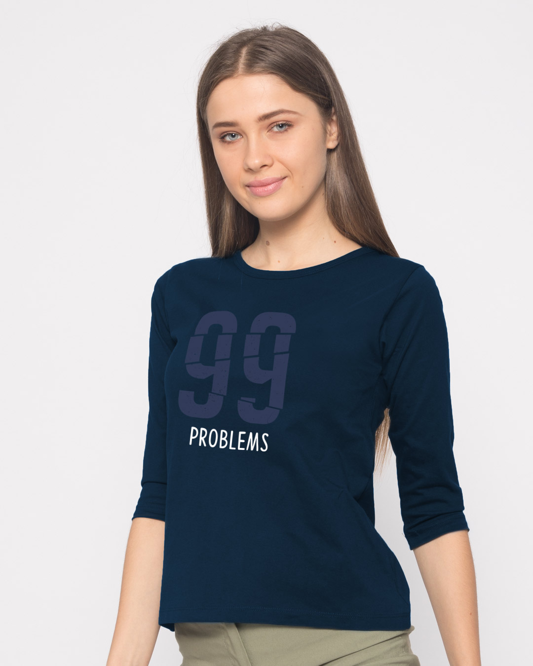 Shop Problems Ain't Round Neck 3/4th Sleeve T-Shirt-Back