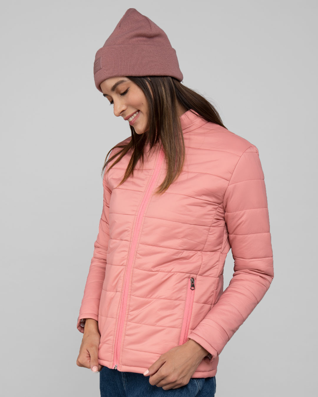 Shop Punch Pink Plain Puffer Jacket-Back