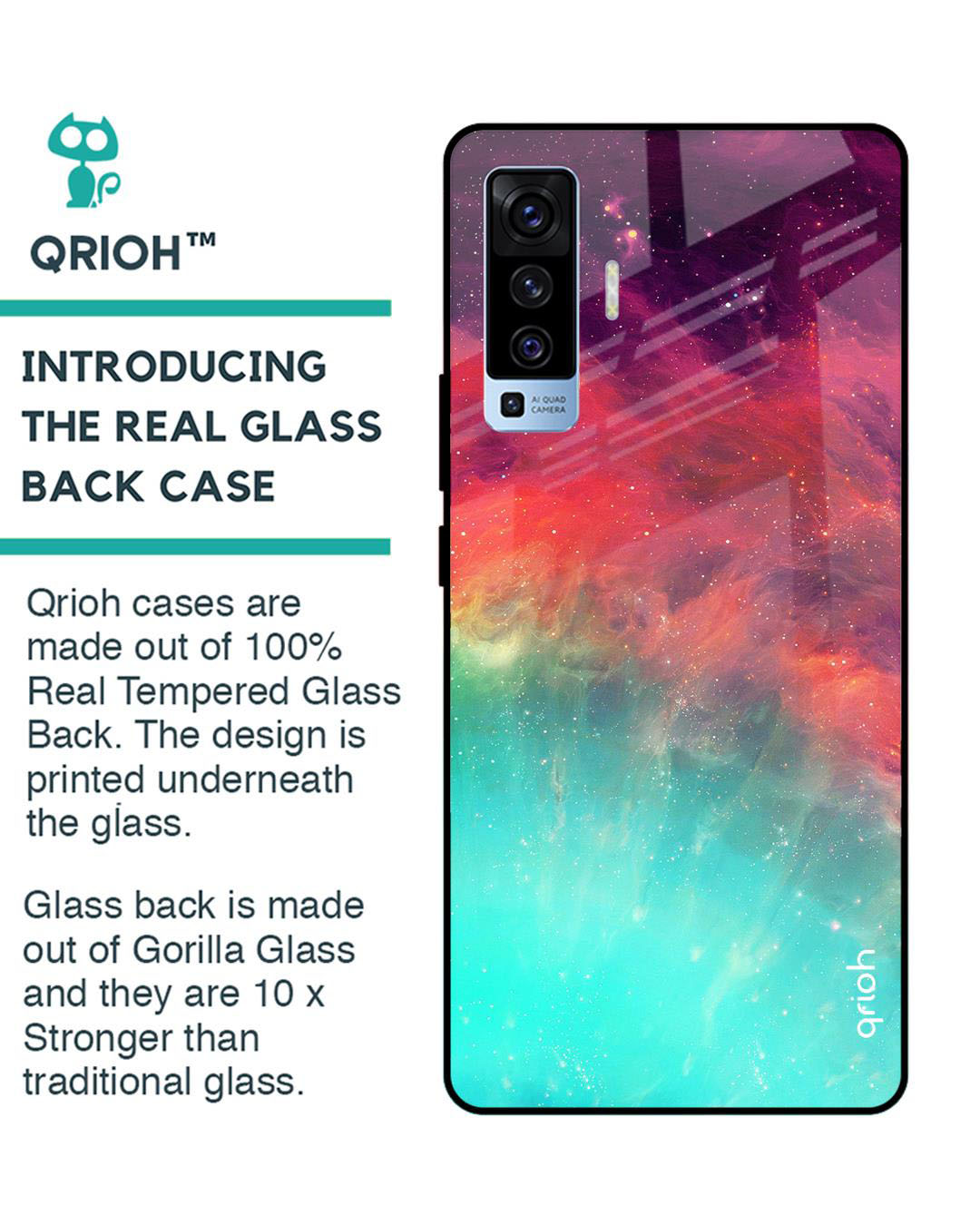 Shop Aura Printed Premium Glass Cover for Vivo X50 (Shock Proof, Lightweight)-Back