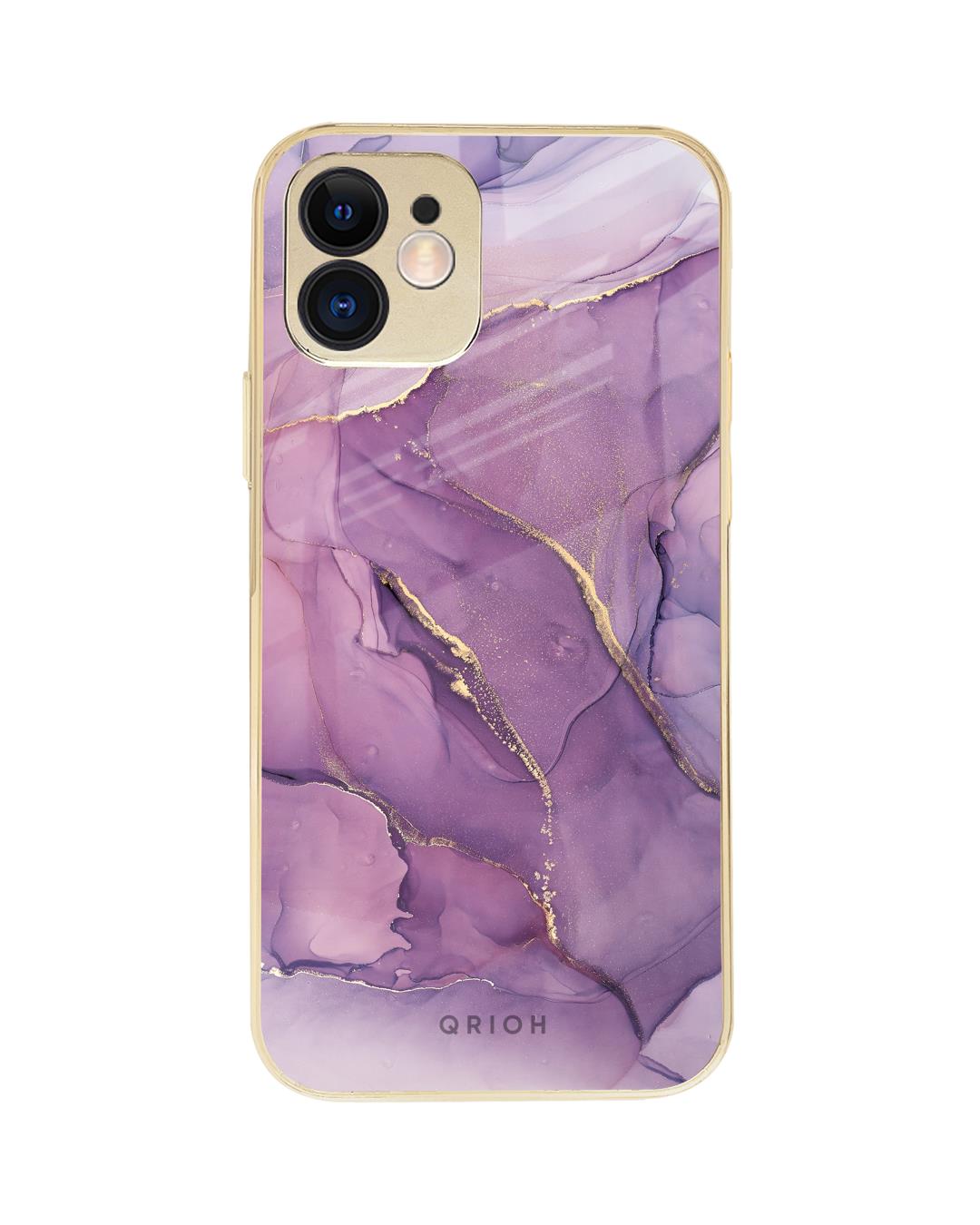Shop Purple Gold Marble Metallic Gold Premium Glass Case for Apple iPhone 12-Back