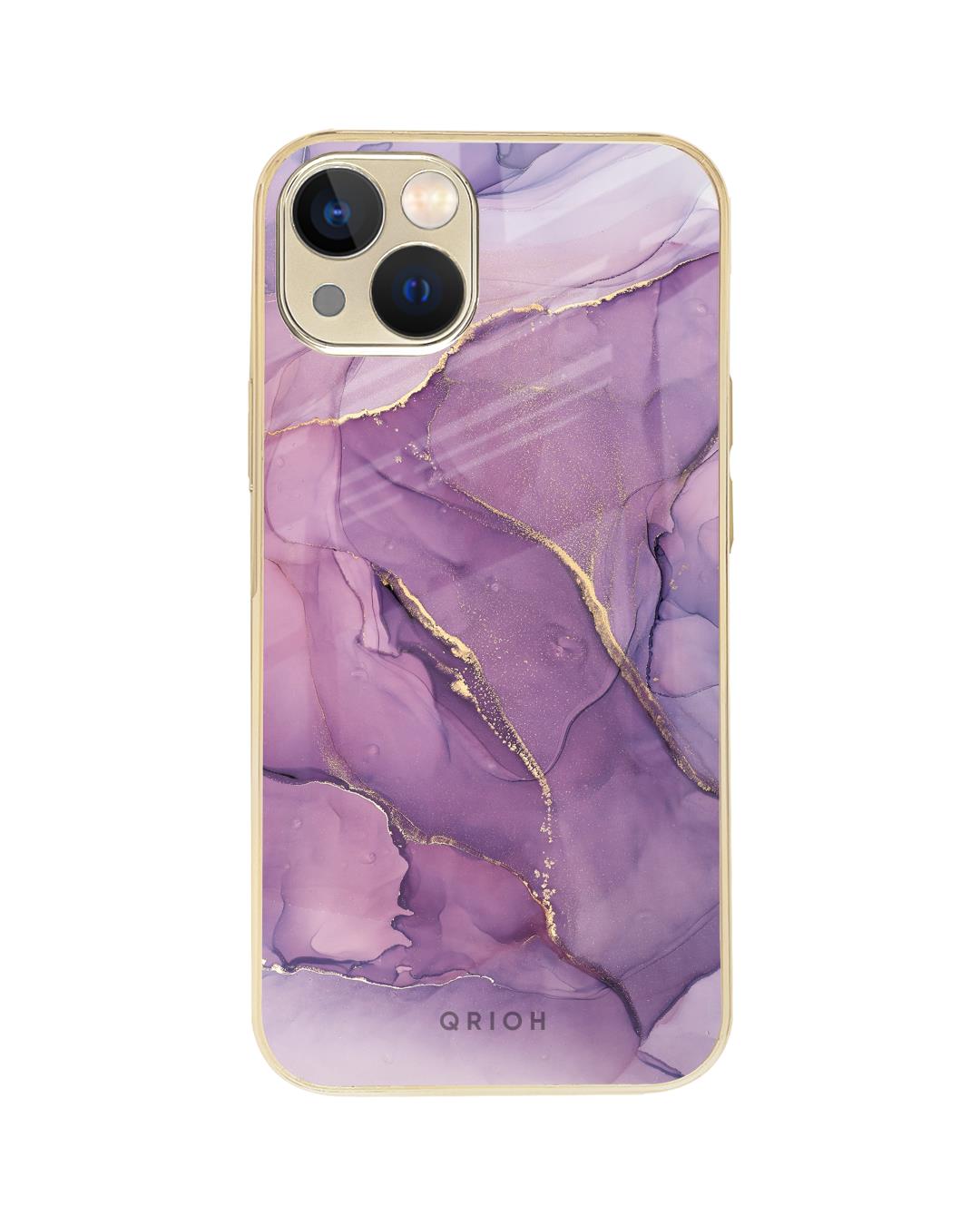 Shop Purple Gold Marble Metallic Gold Premium Glass Case for Apple iPhone 13-Back