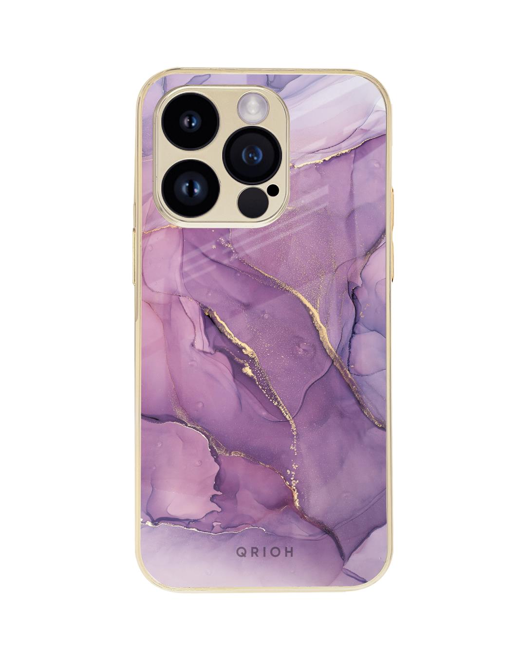 Shop Purple Gold Marble Metallic Gold Premium Glass Case for Apple iPhone 14 Pro-Back