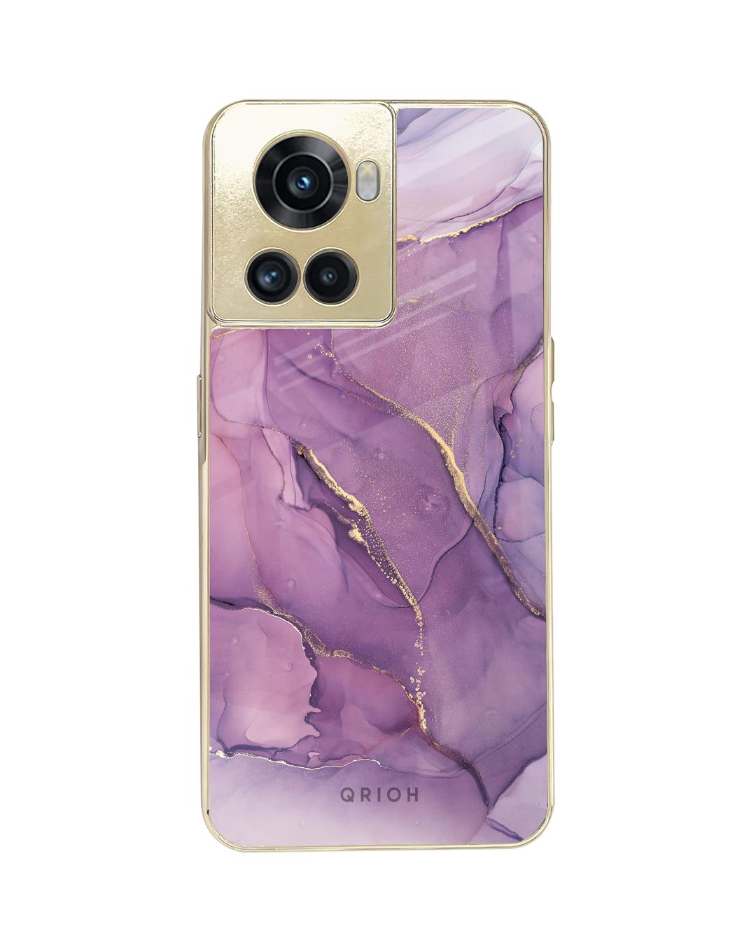 Shop Purple Gold Marble Metallic Gold Premium Glass Case for OnePlus 10R 5G-Back