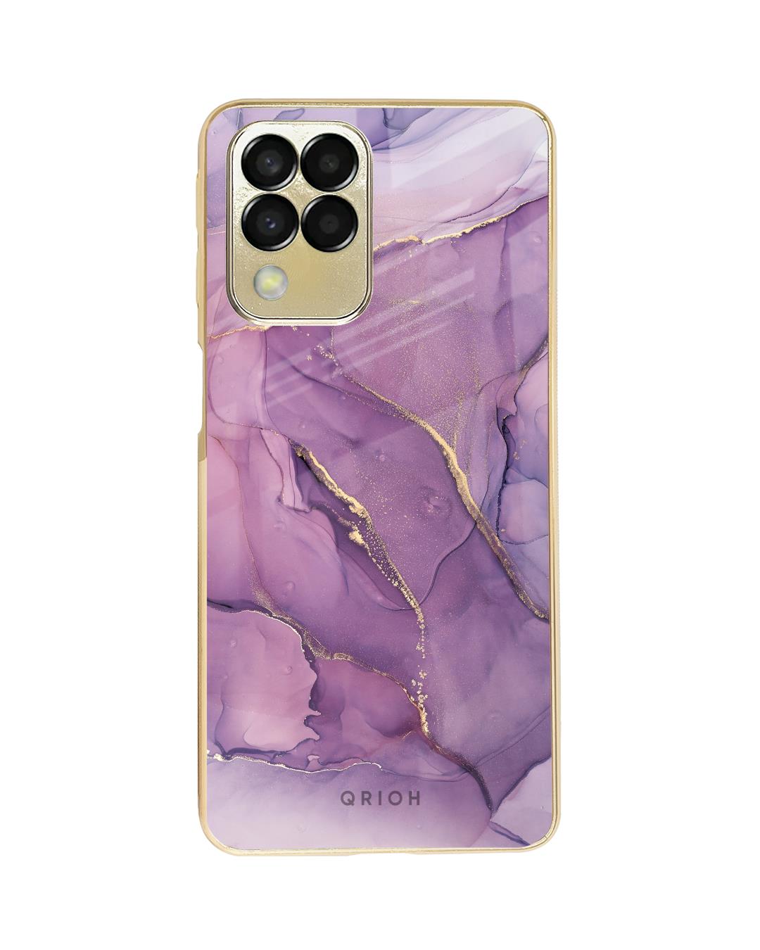 Shop Purple Gold Marble Metallic Gold Premium Glass Case for Samsung Galaxy M53 5G-Back