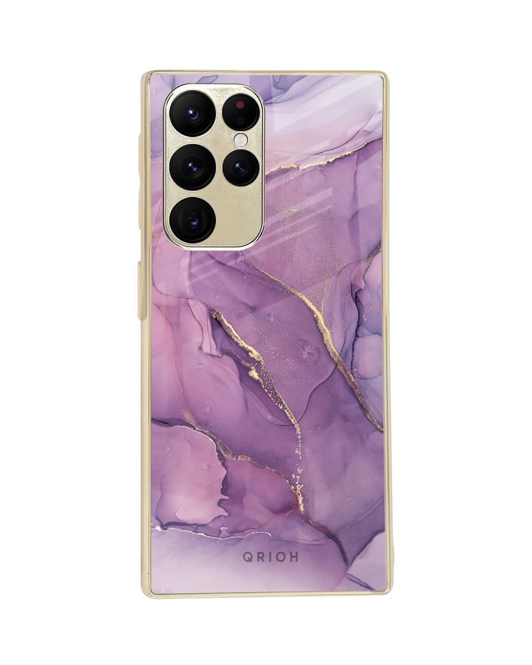 Shop Purple Gold Marble Metallic Gold Premium Glass Case for Samsung Galaxy S22 Ultra 5G-Back