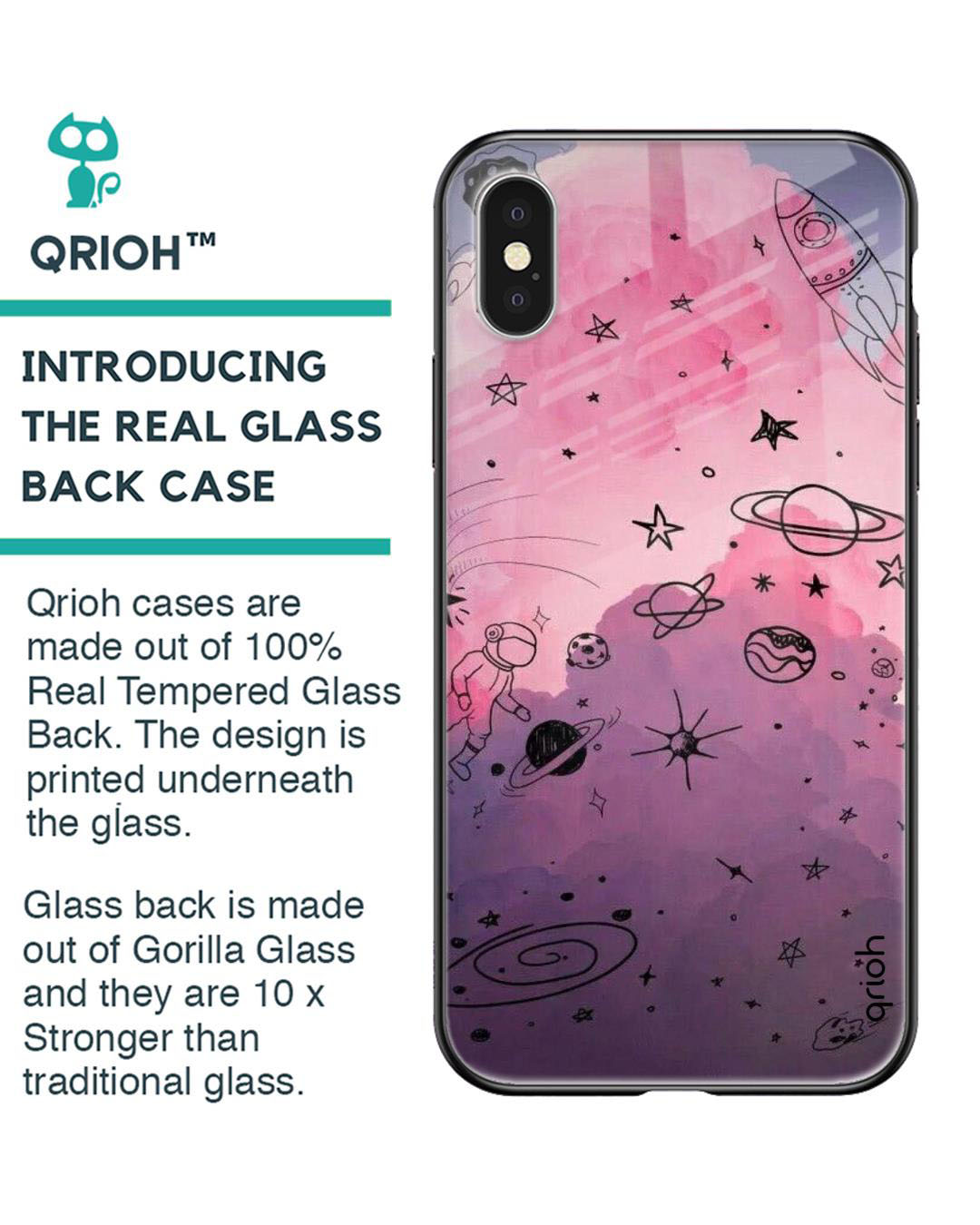Shop Space Doodles Printed Premium Glass Cover for iPhone X(Shock Proof, Lightweight)-Back