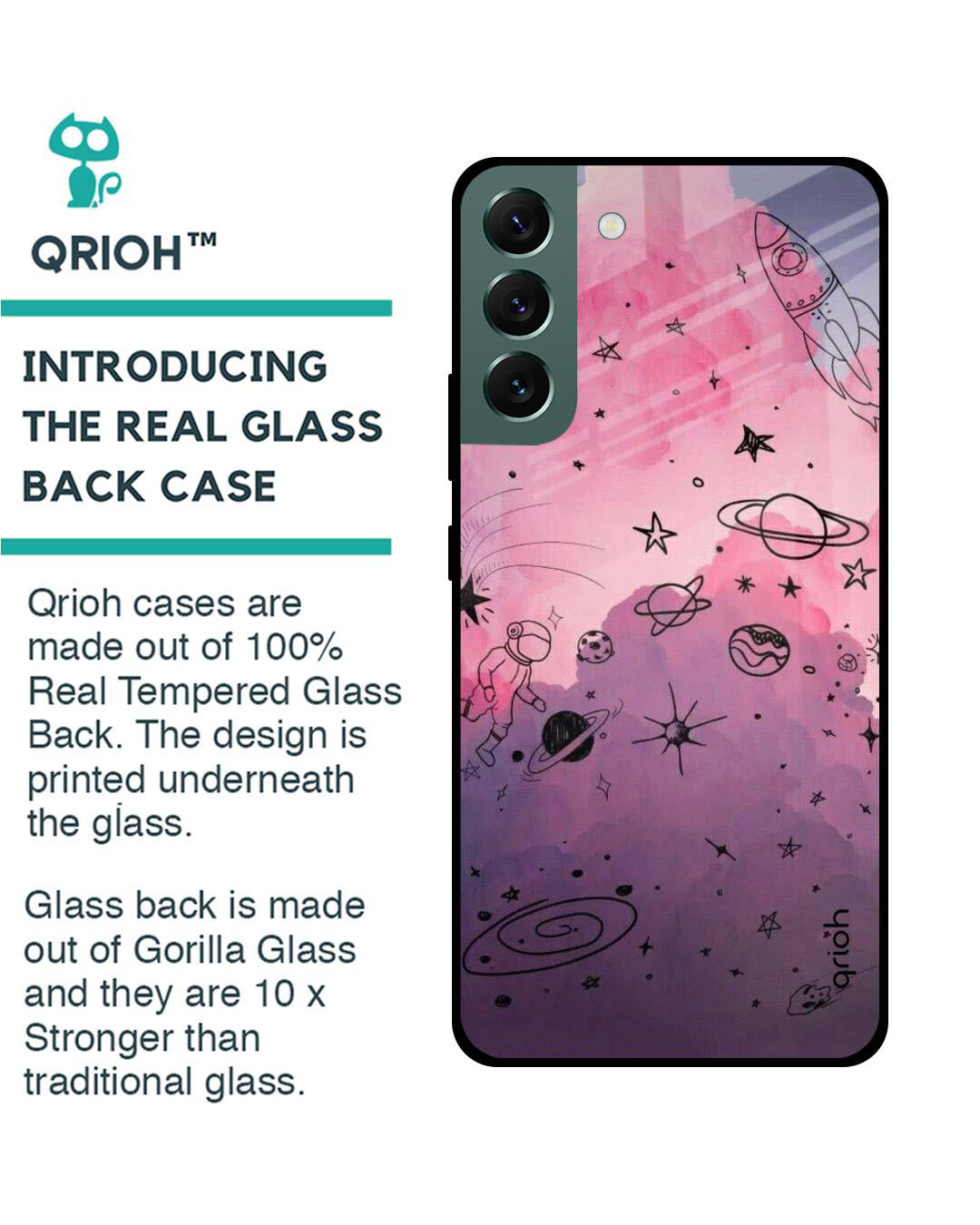 Shop Space Doodles Printed Premium Glass Cover for Samsung Galaxy S22 Plus 5G (Shock Proof, Lightweight)-Back