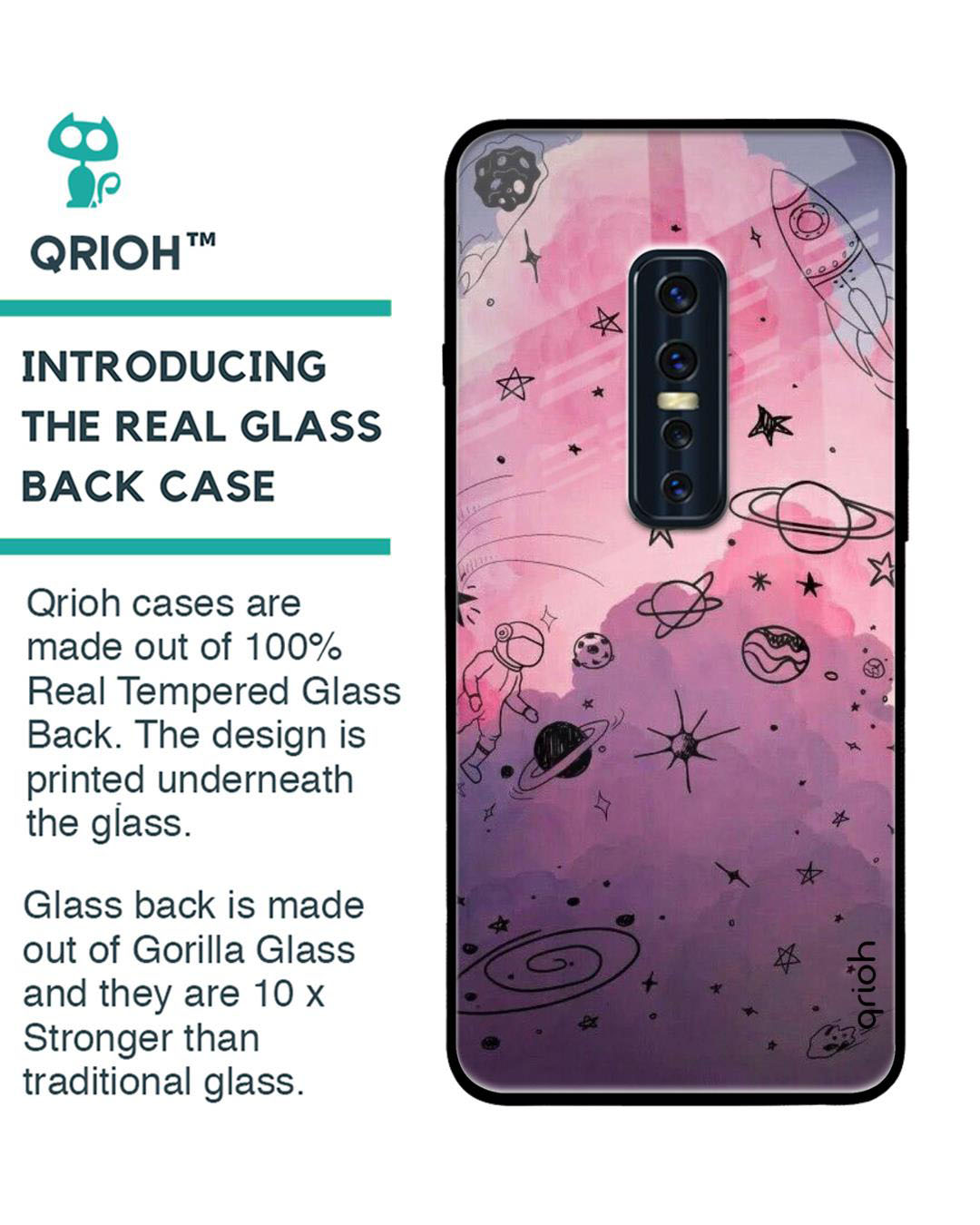 Shop Space Doodles Printed Premium Glass Cover for Vivo V17 Pro (Shock Proof, Lightweight)-Back