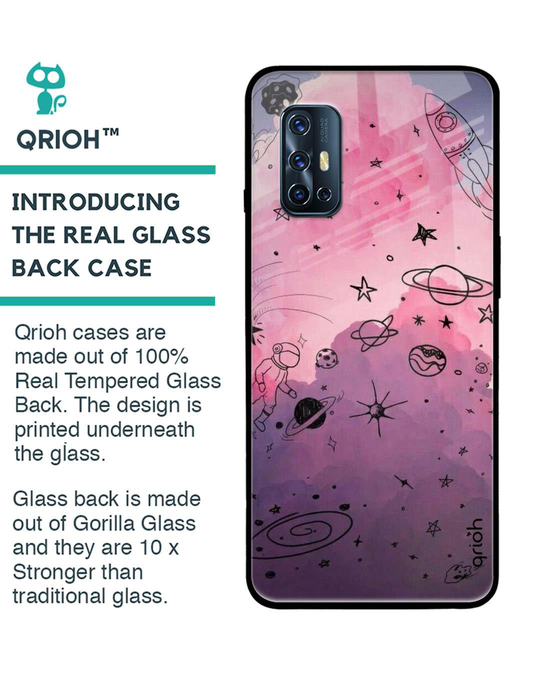 Shop Space Doodles Printed Premium Glass Cover for Vivo V19 (Shock Proof, Lightweight)-Back