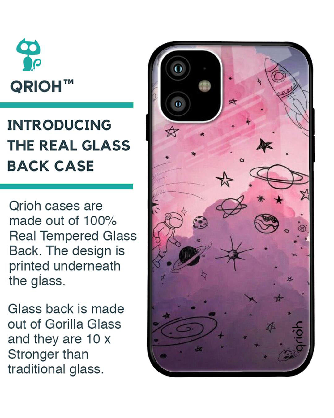 Shop Space Doodles Printed Premium Glass Cover for iPhone 11(Shock Proof, Lightweight)-Back