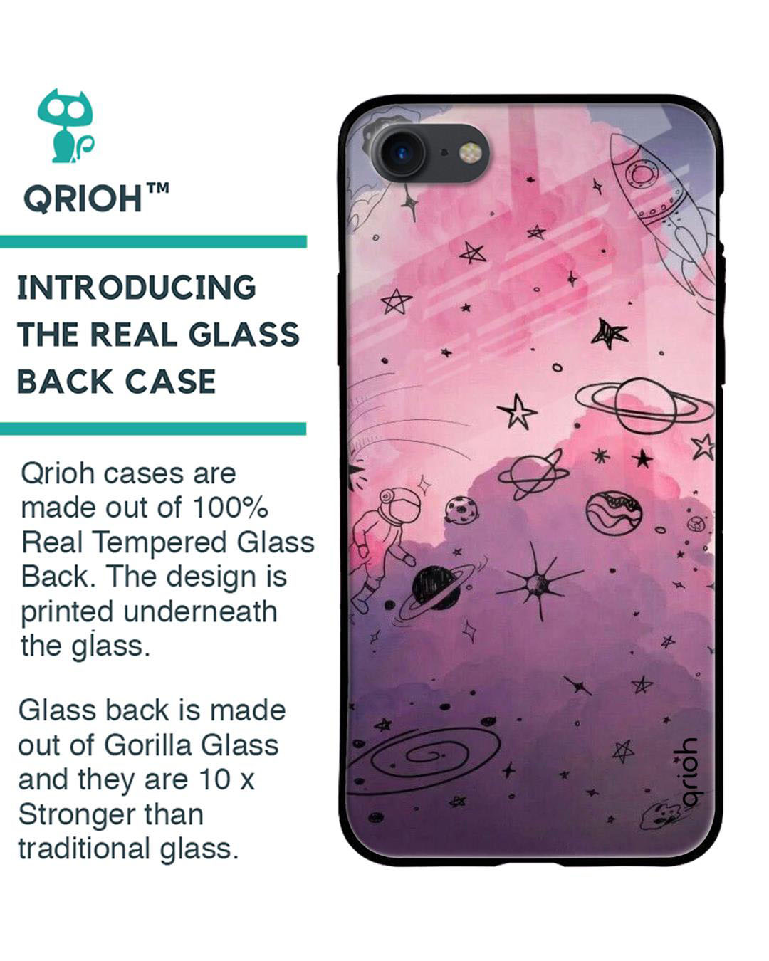 Shop Space Doodles Printed Premium Glass Cover for iPhone SE 2020(Shock Proof, Lightweight)-Back