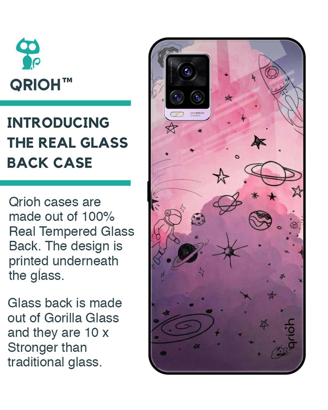 Shop Space Doodles Printed Premium Glass Cover for Vivo V20 (Shock Proof, Lightweight)-Back