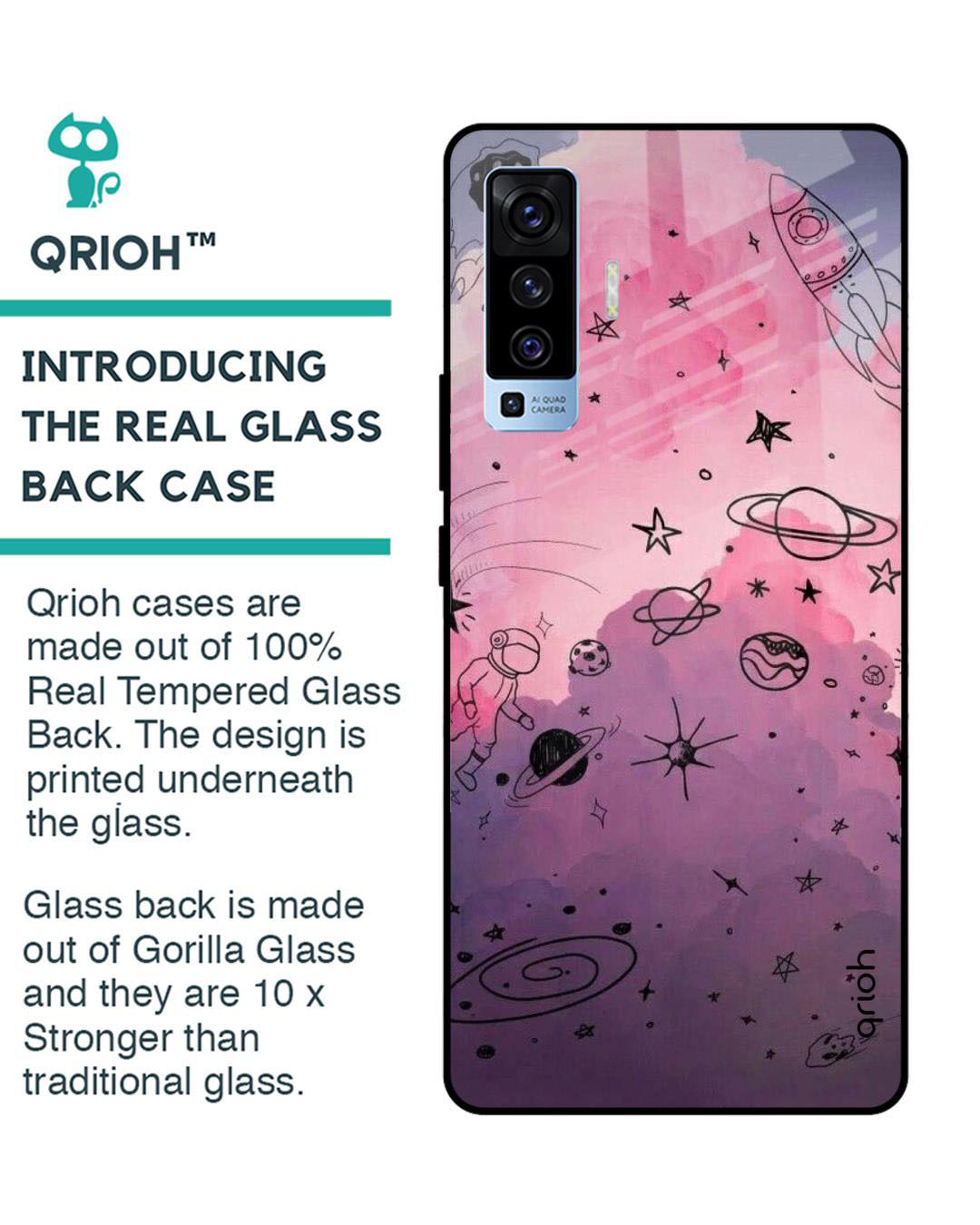 Shop Space Doodles Printed Premium Glass Cover for Vivo X50 (Shock Proof, Lightweight)-Back