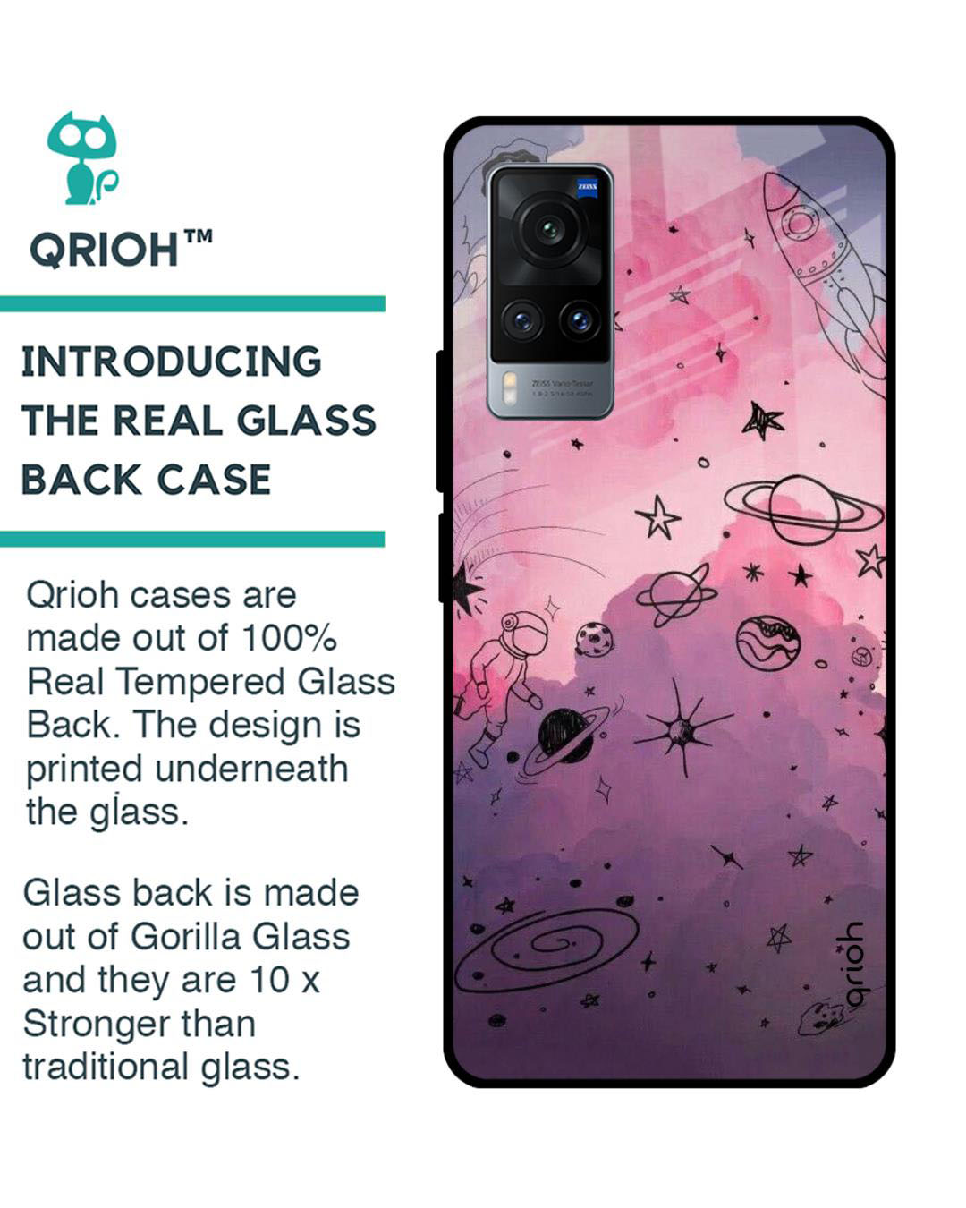 Shop Space Doodles Printed Premium Glass Cover for Vivo X60 (Shock Proof, Lightweight)-Back