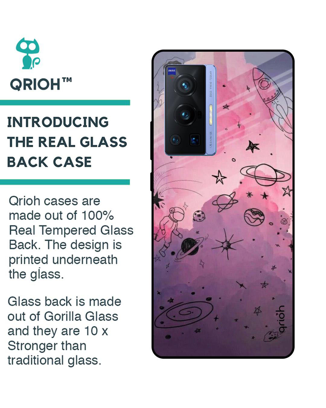 Shop Space Doodles Printed Premium Glass Cover for Vivo X70 Pro (Shock Proof, Lightweight)-Back