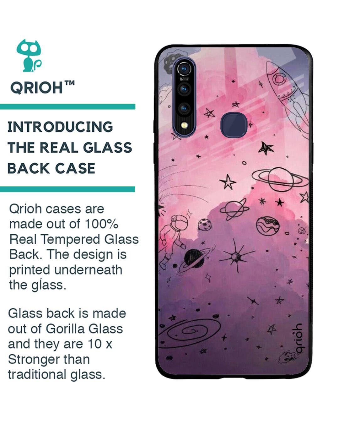 Shop Space Doodles Printed Premium Glass Cover for Vivo Z1 Pro (Shock Proof, Lightweight)-Back