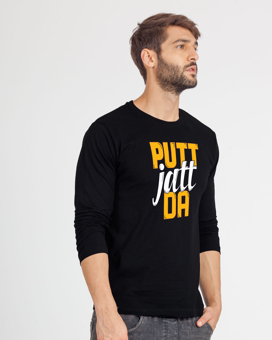 Shop Putt Jatt Da Full Sleeve T-Shirt-Back