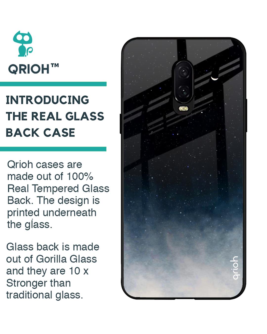 Shop Black- Blue Aura Oneplus 6T Premium Glass Case (Gorilla Glass & Shockproof Anti-Slip Silicone)-Back