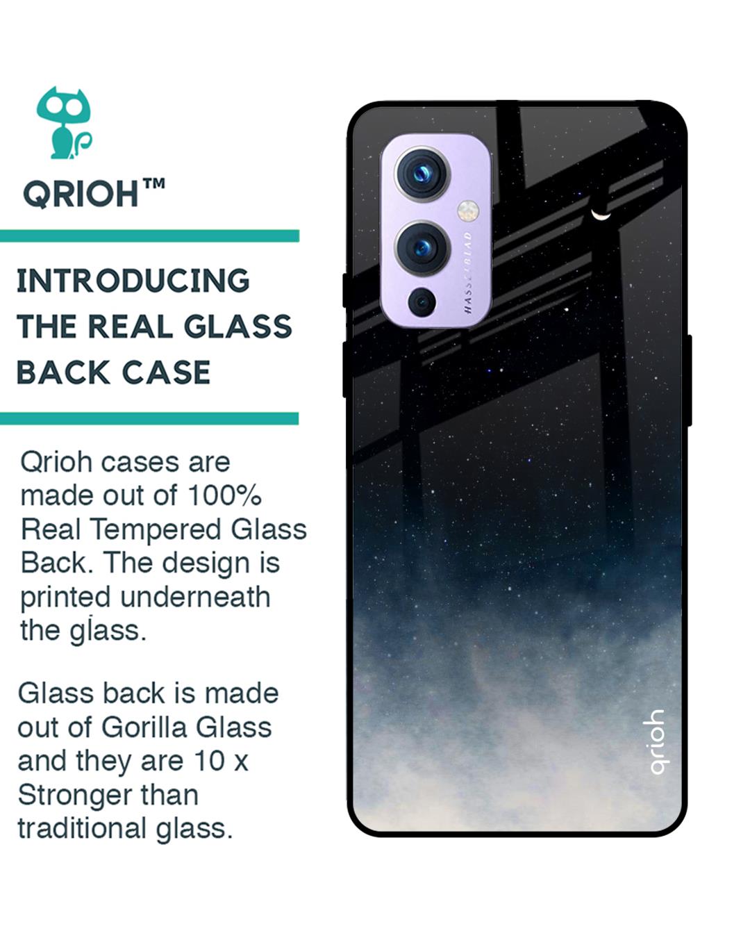 Shop Black- Blue Aura Oneplus 9 Premium Glass Case (Gorilla Glass & Shockproof Anti-Slip Silicone)-Back