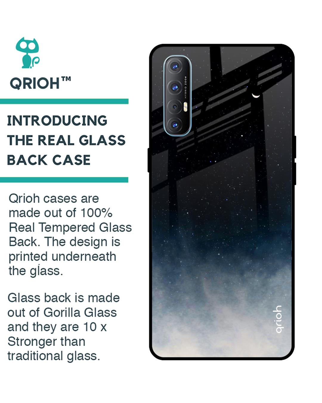 Shop Black Aura Glass Case For Oppo Reno 3 Pro-Back
