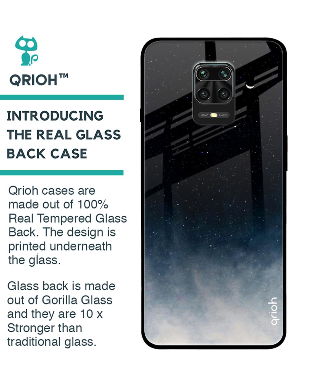 Shop Black- Blue Aura Redmi Note 9 Pro Premium Glass Case (Gorilla Glass & Shockproof Anti-Slip Silicone)-Back