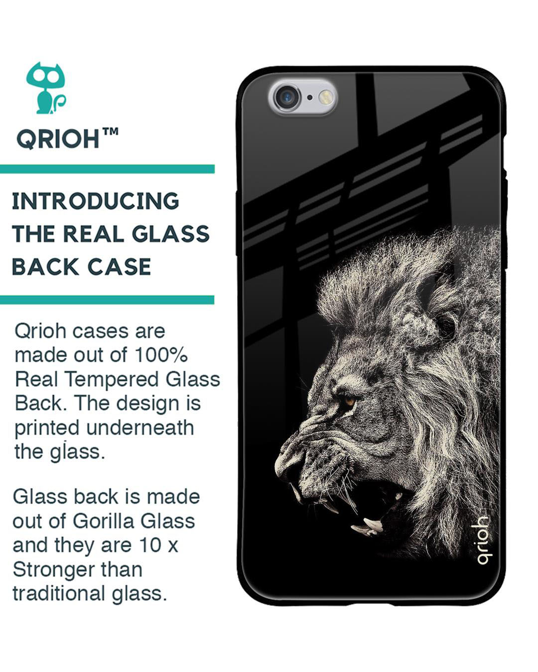 Shop Brave Lion Printed Premium Glass Case for Apple iPhone 6S (Shock Proof, Scratch Resistant)-Back