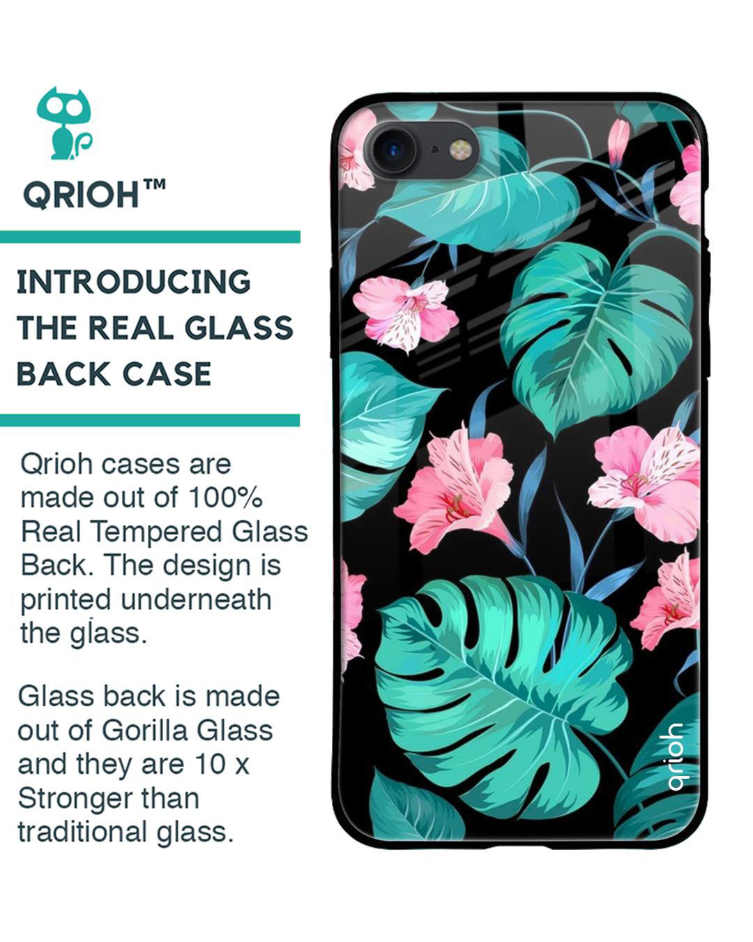 Shop Leaves & Flowers Printed Premium Glass Cover for iPhone 8(Shock Proof, Lightweight)-Back