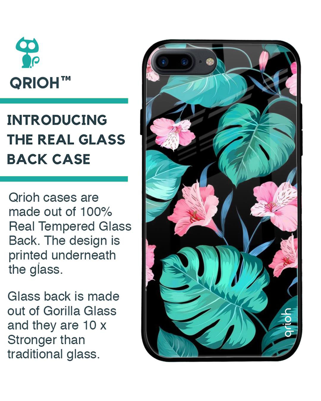 Shop Leaves & Flowers Printed Premium Glass Cover for iPhone 8 Plus(Shock Proof, Lightweight)-Back