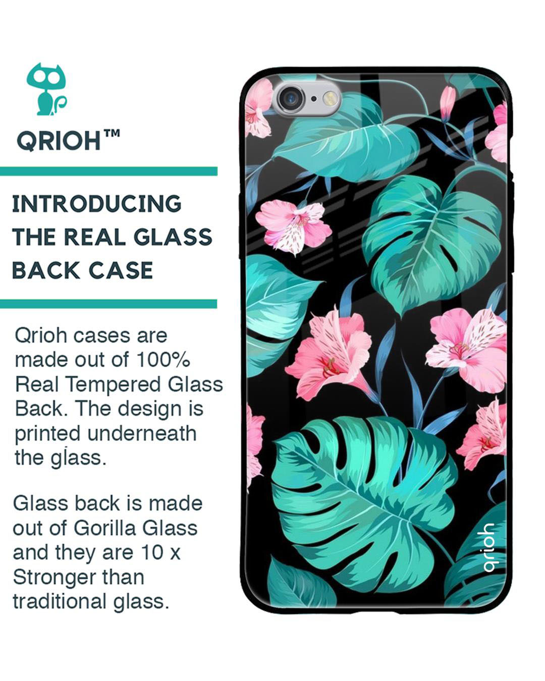 Shop Leaves & Pink Flowers Printed Premium Glass Case for Apple iPhone 6 (Shock Proof, Scratch Resistant)-Back
