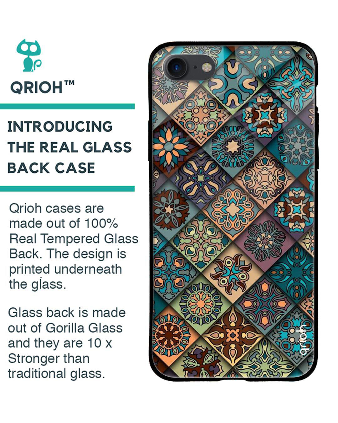 Shop Blue Retro Art Printed Premium Glass Cover For (Apple Iphone 7)-Back