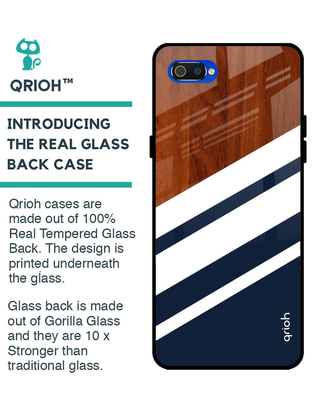 Shop Bold Stripes Glass Case For Realme C2-Back
