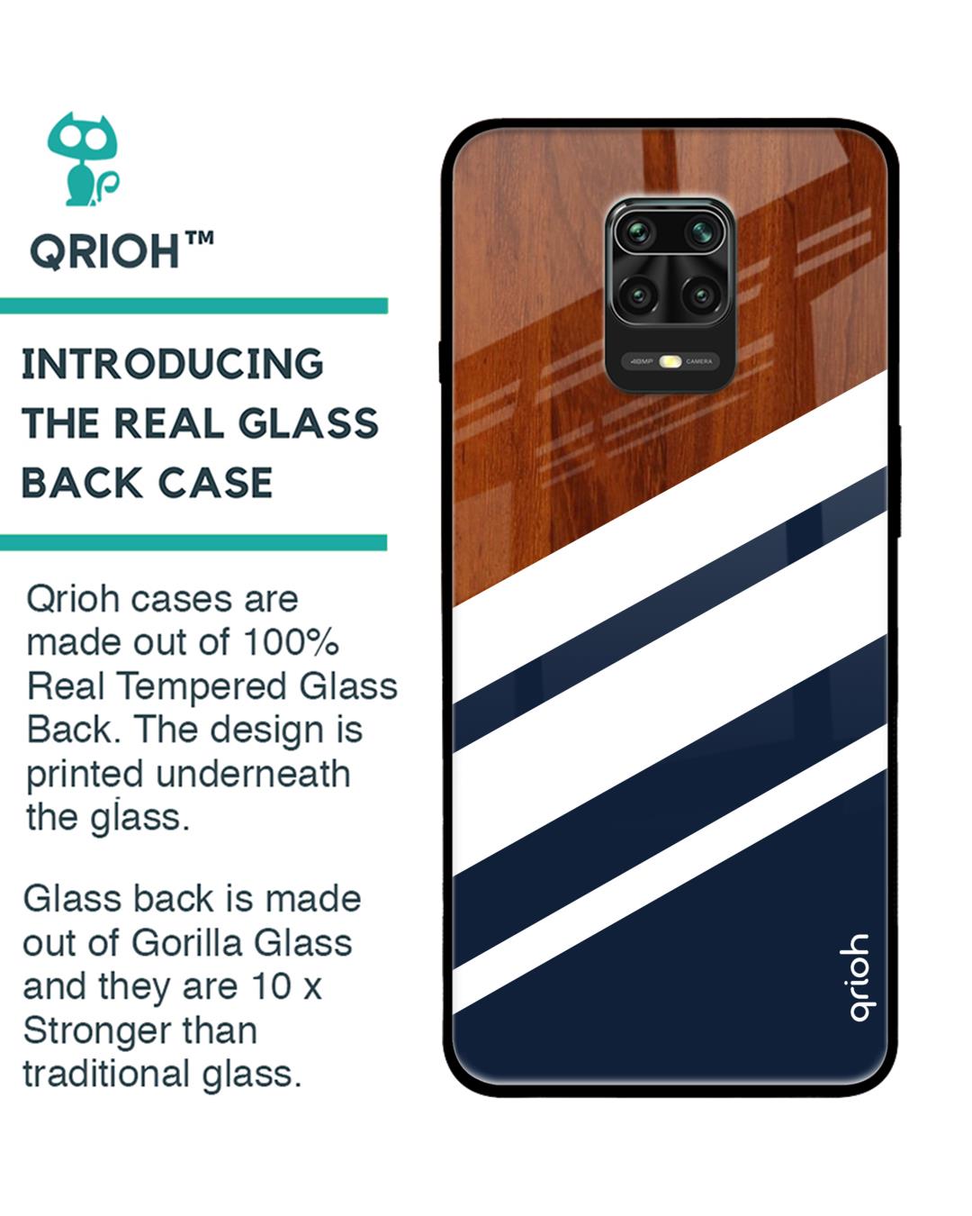 Shop Bold Stripes Glass Case For Redmi Note 9 Pro-Back