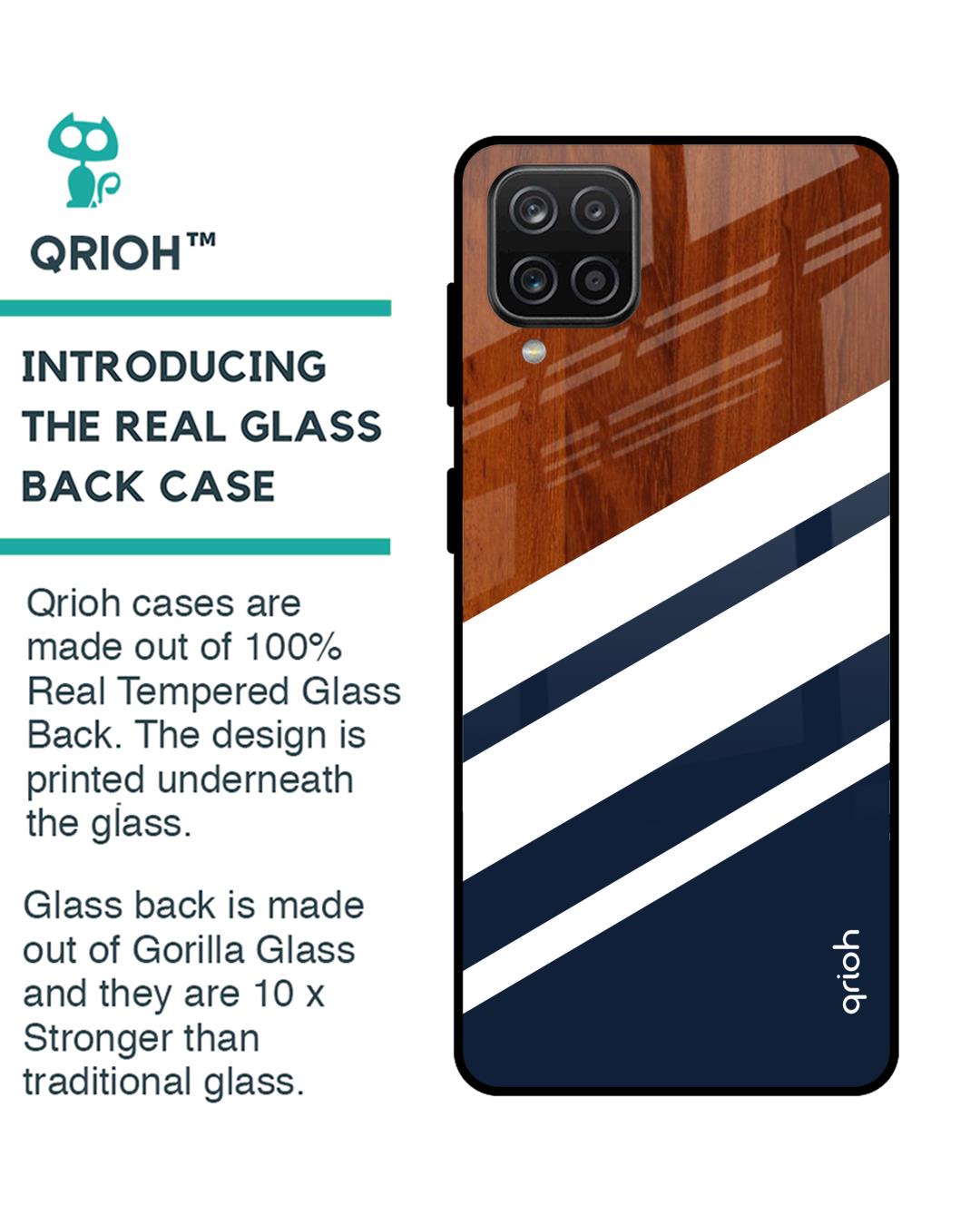 Shop Bold Stripes Glass Case For Samsung Galaxy A12-Back