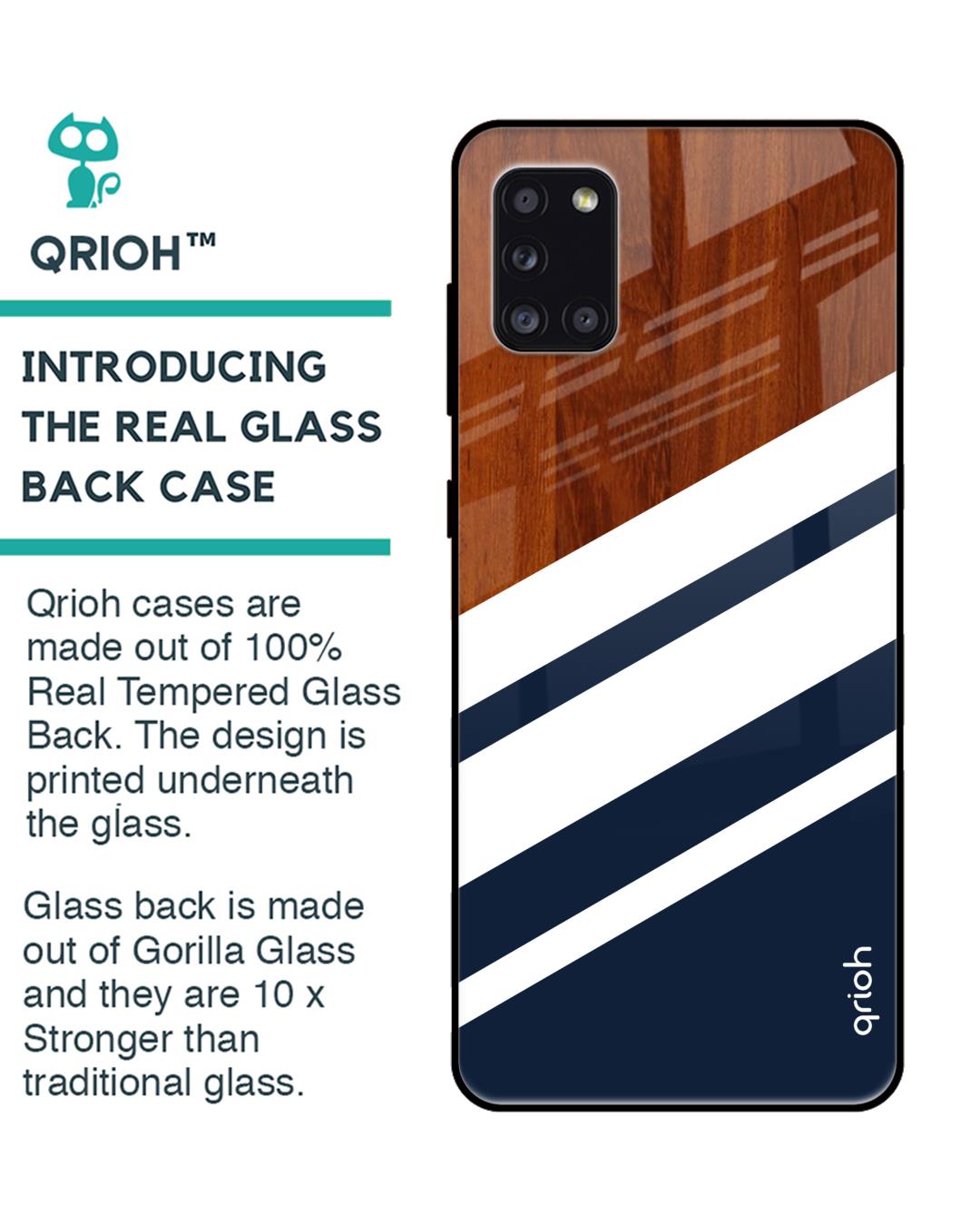 Shop Bold Stripes Glass Case For Samsung Galaxy A31-Back