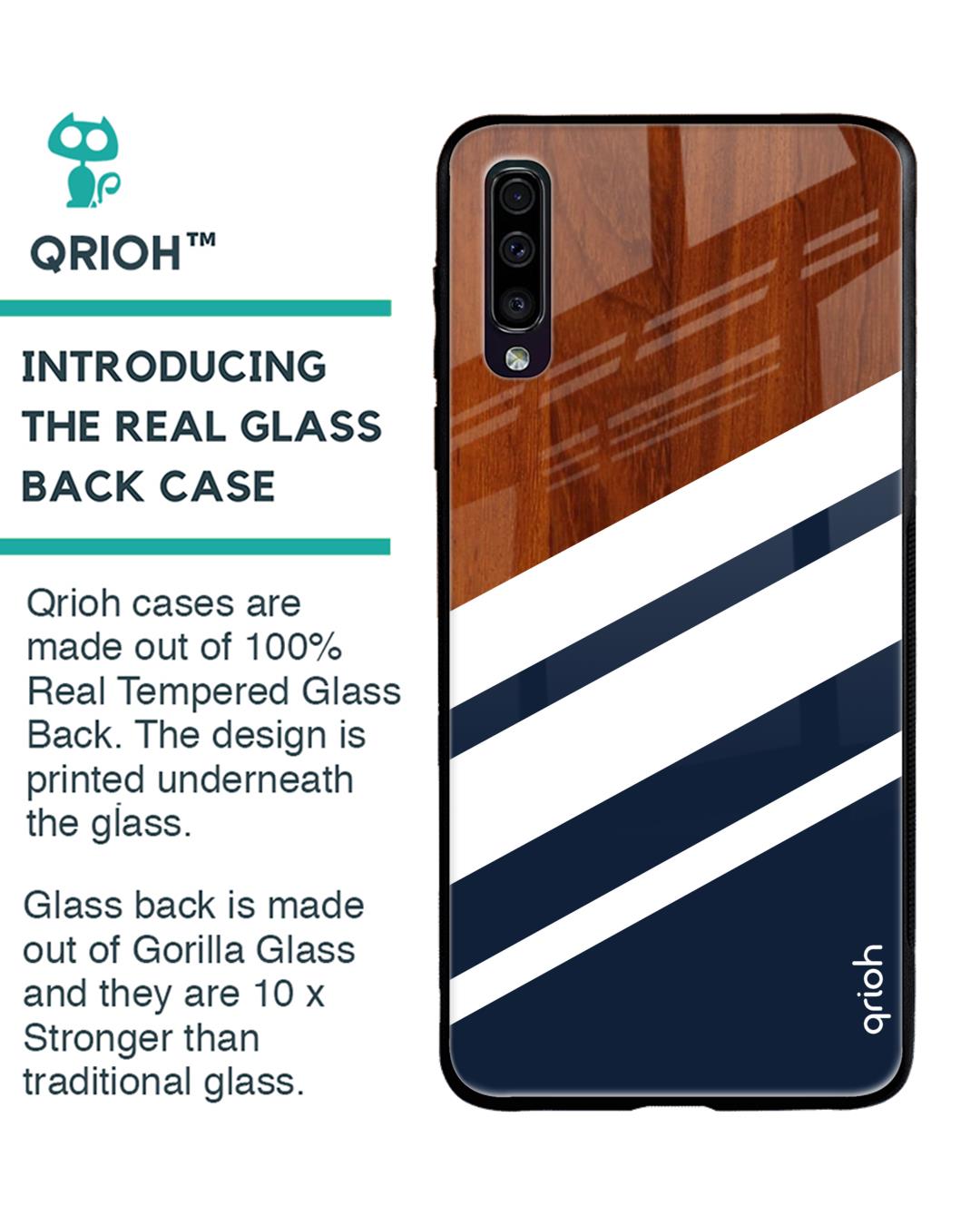 Shop Bold Stripes Glass Case For Samsung Galaxy A50-Back