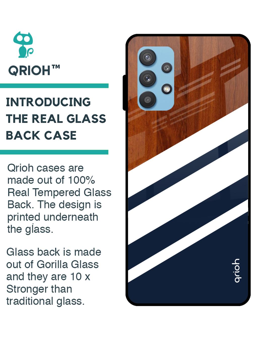 Shop Bold Stripes Glass Case For Samsung Galaxy A52-Back