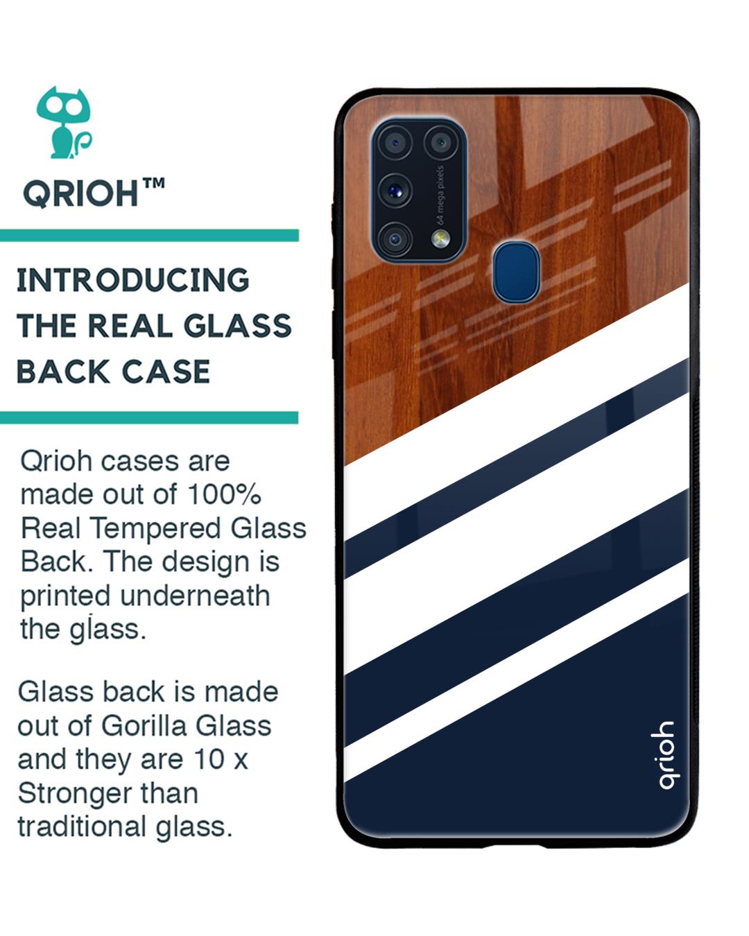 Shop Bold Stripes Glass Case For Samsung Galaxy M31 Prime-Back