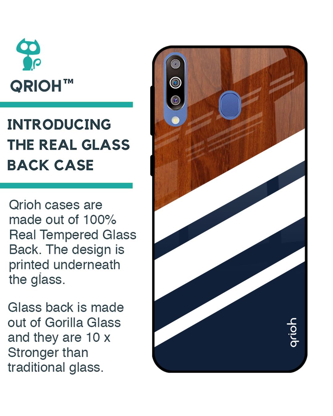 Shop Bold Stripes Glass Case For Samsung Galaxy M40-Back