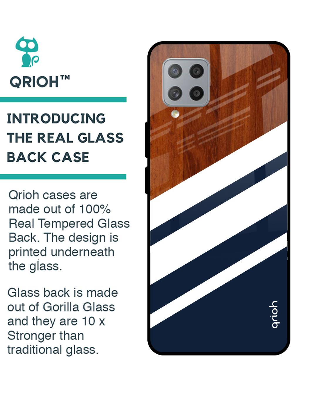 Shop Bold Stripes Glass Case For Samsung Galaxy M42-Back