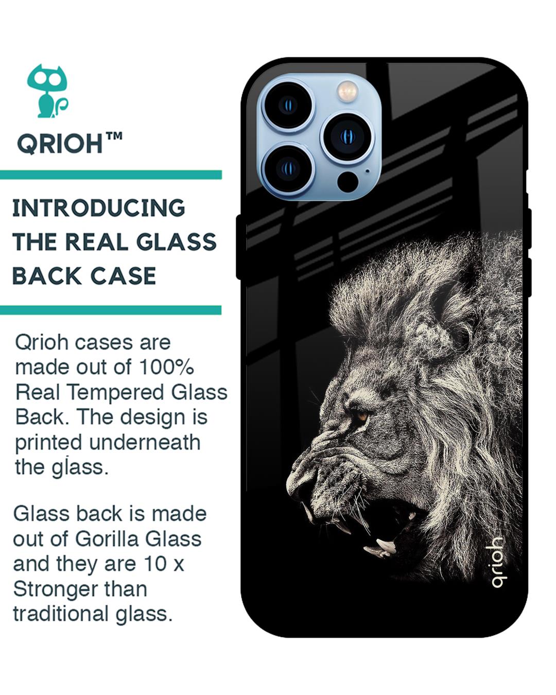 Shop Black Brave Lion Iphone 13 pro Premium Glass Case (Gorilla Glass & Shockproof Anti-Slip Silicone)-Back