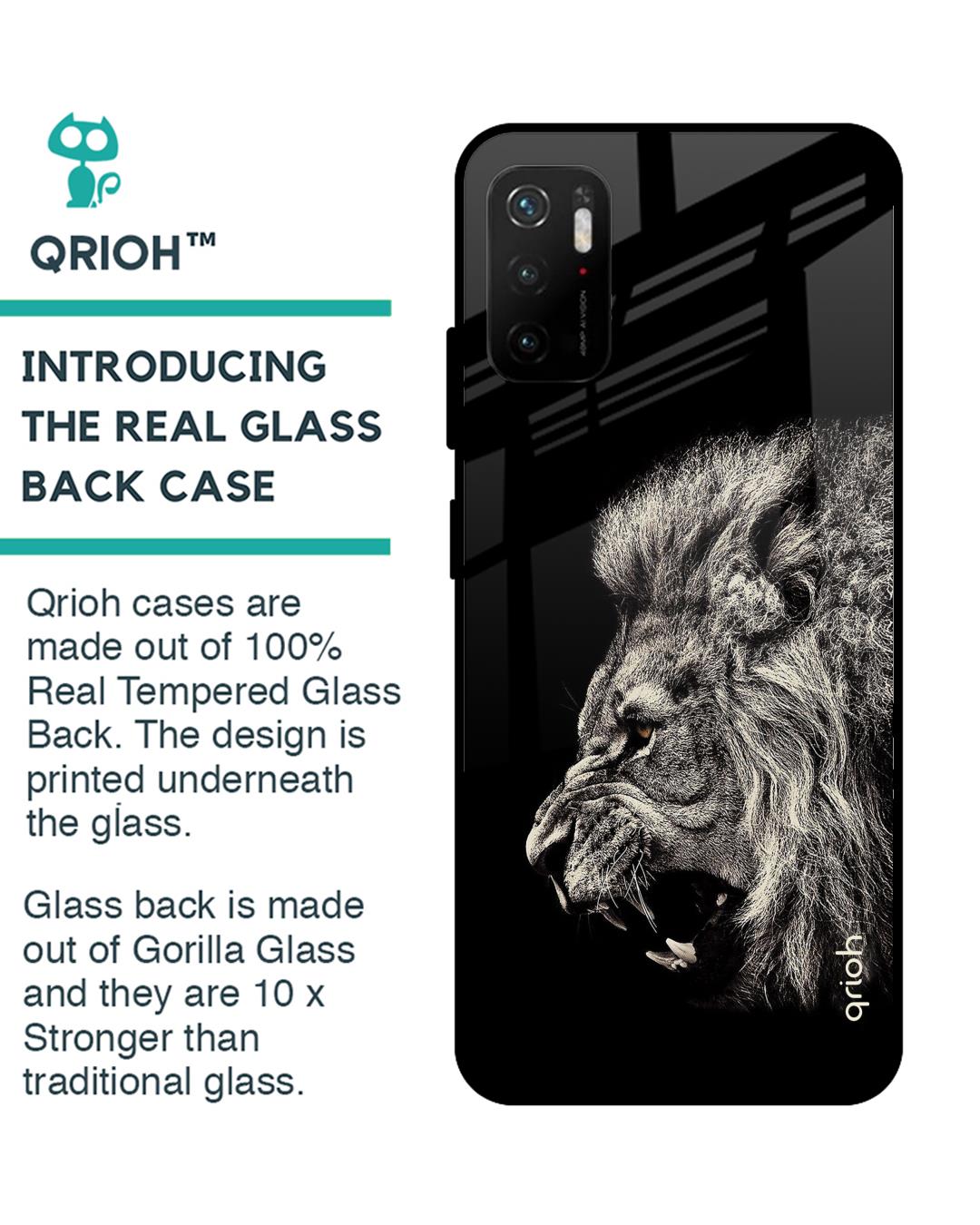 Shop Brave Lion Glass Case For Poco M3 Pro-Back