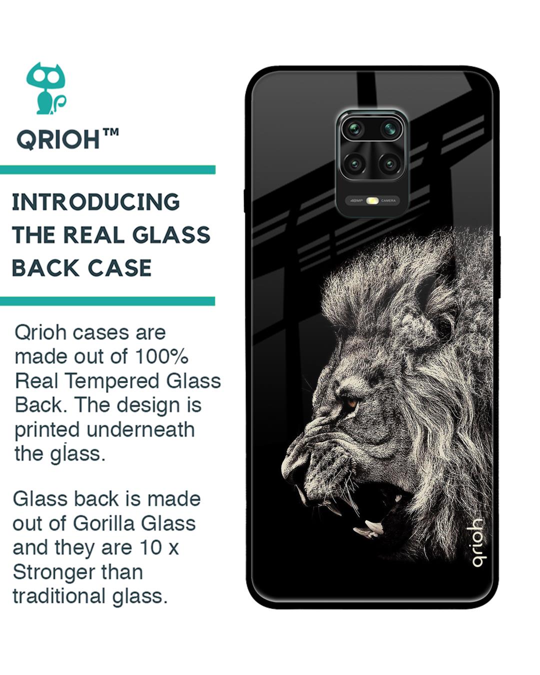 Shop Brave Lion Glass Case For Redmi Note 9 Pro-Back