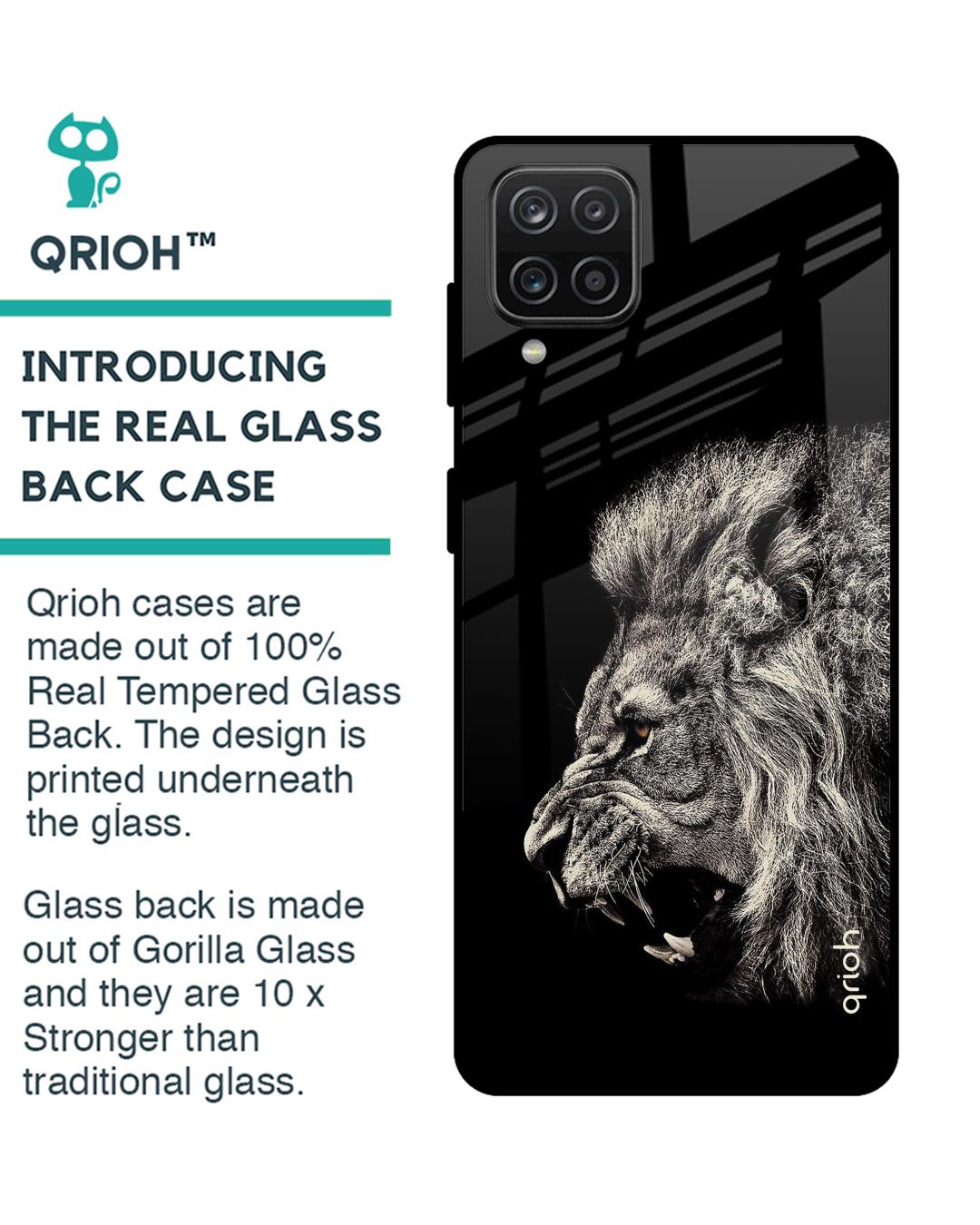 Shop Brave Lion Glass Case For Samsung Galaxy A12-Back