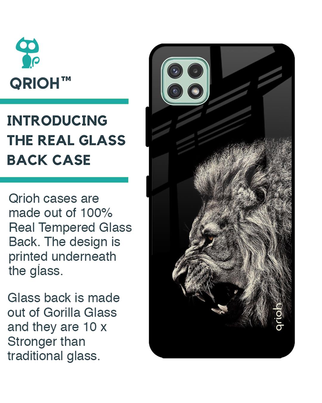 Shop Brave Lion Glass Case For Samsung Galaxy A22 5g-Back