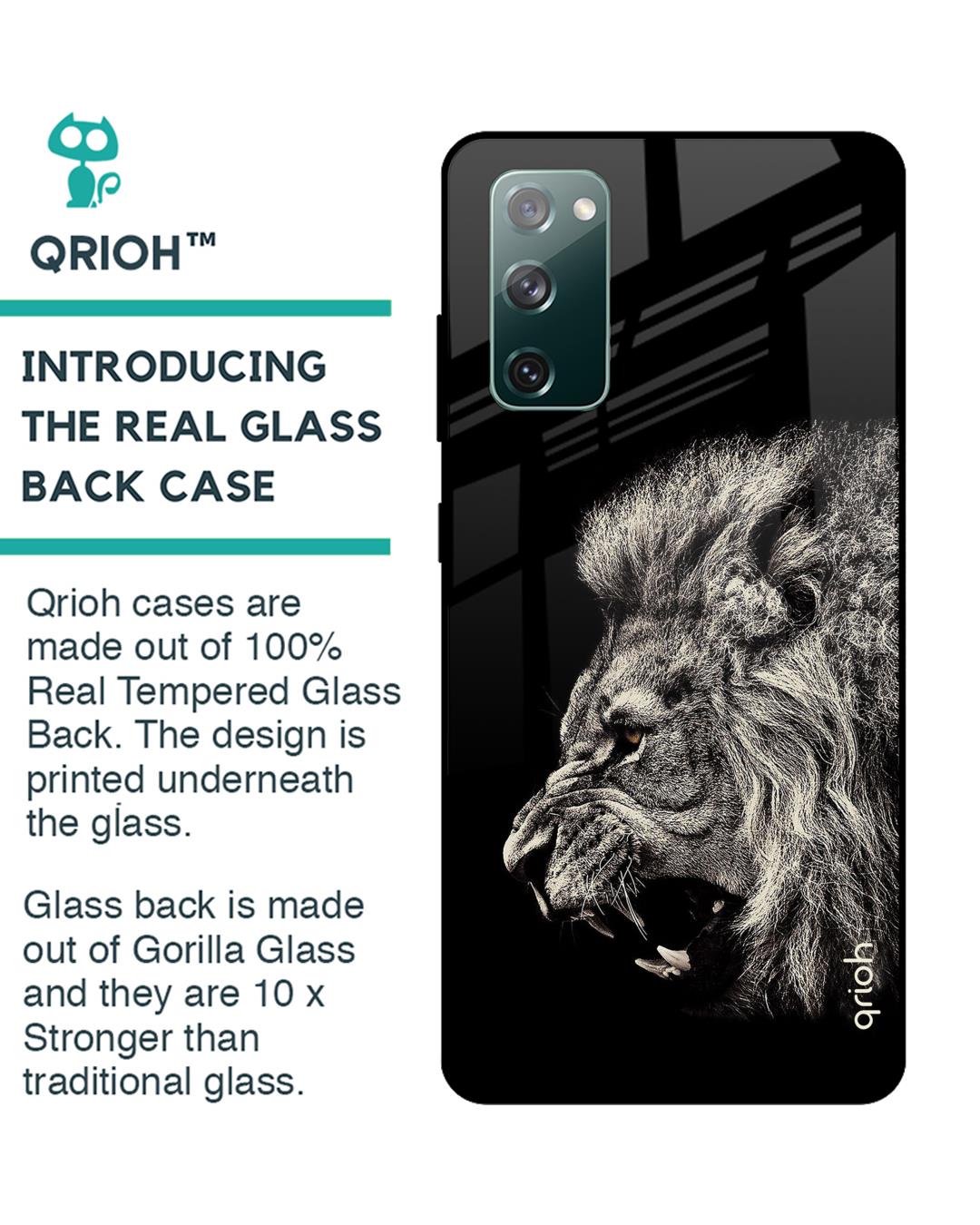 Shop Black Brave Lion Samsung Galaxy S20 Fe Premium Glass Case (Gorilla Glass & Shockproof Silicone)-Back