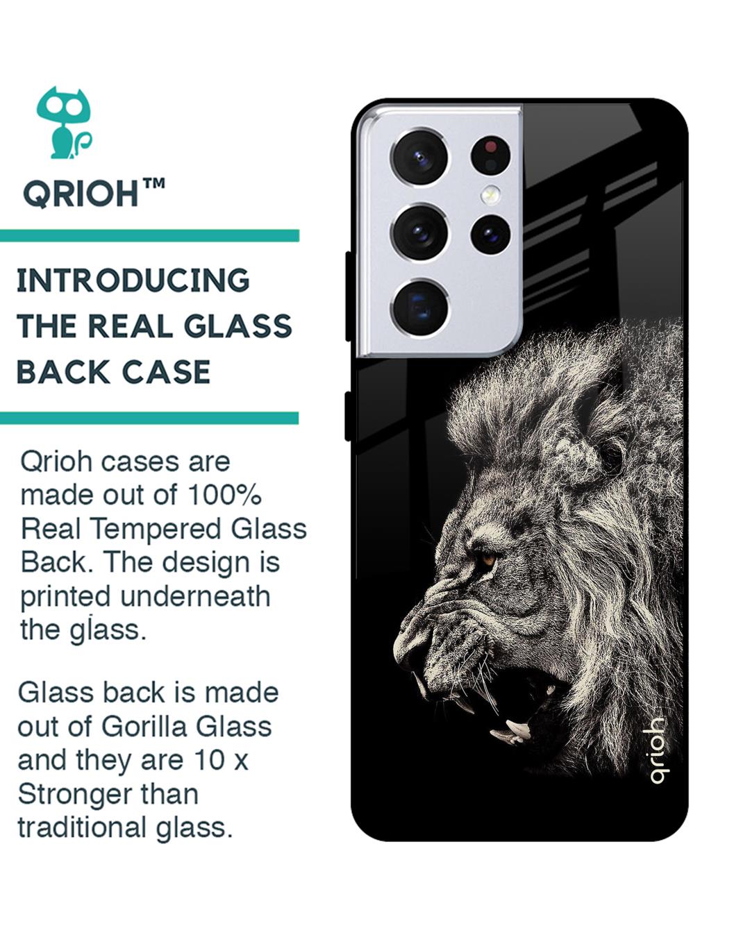 Shop Brave Lion Glass Case For Samsung Galaxy S21 Ultra-Back