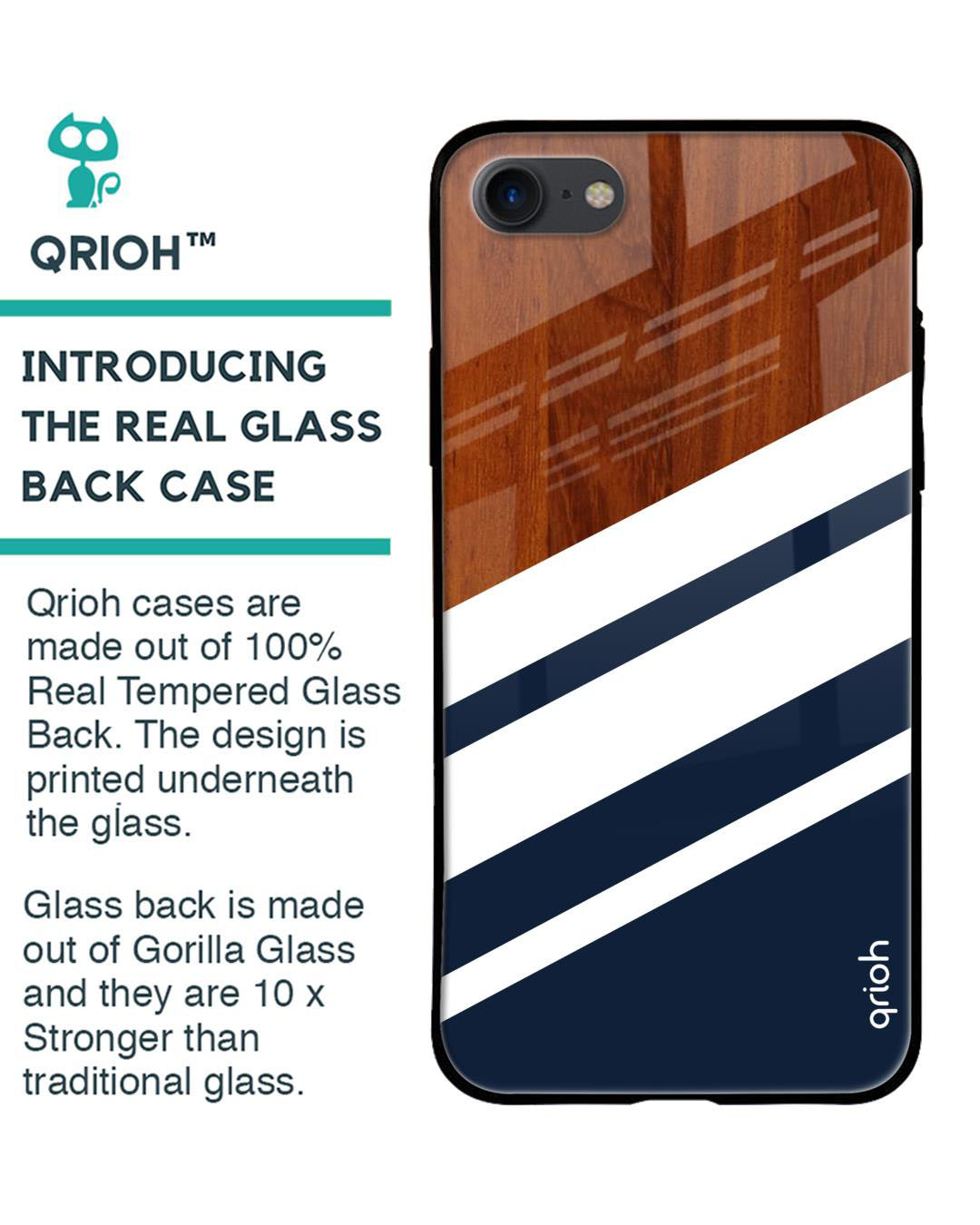 Shop Bold Stripes Printed Premium Glass Cover for iPhone 8(Shock Proof, Lightweight)-Back