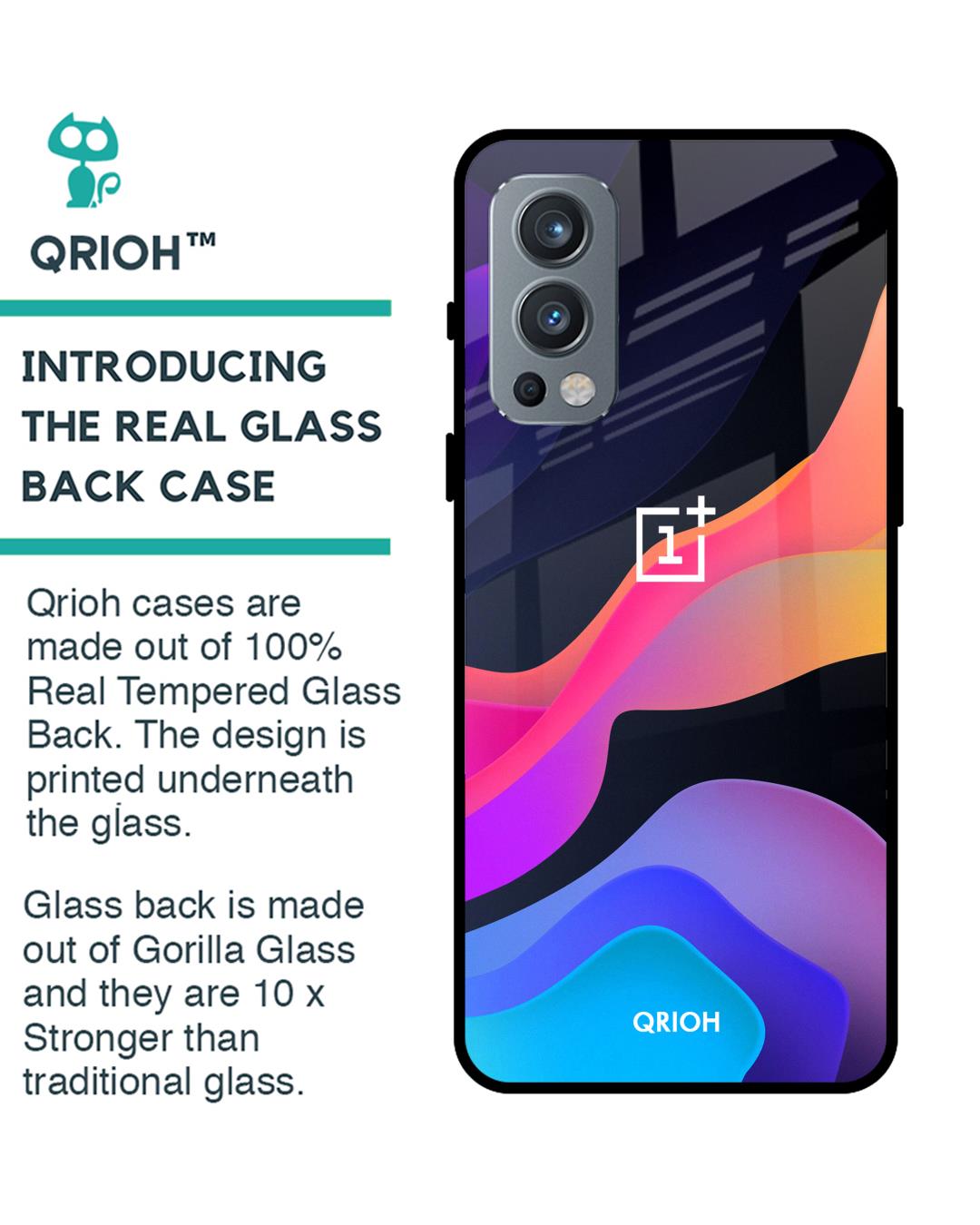 Shop Colorful Fluid Oneplus Nord 2 Premium Glass Case (Gorilla Glass & Shockproof Anti-Slip Silicone)-Back